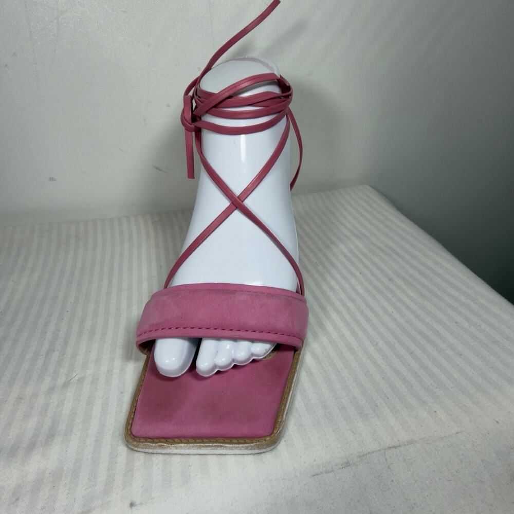 Jacquemus Pink Suede Ankle Tie Block Heel Sandals Size 8 UK 39 - Picture 9 of 15